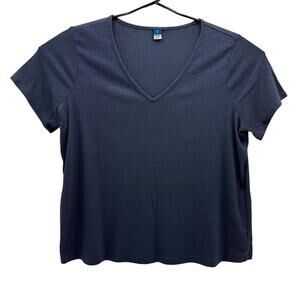 Old Navy Blue Stripe Design Polyester Blend Short Sleeve Top Womens XL Shirt